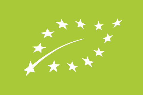 The European Union organic logo, also known as the organic label – a green background with white stars forming a leaf pattern, representing the EU organic farming certification.