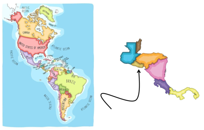 Kesk-Ameerika kaart, mis näitab El Salvadori asukohta Ladina-Ameerikas.
